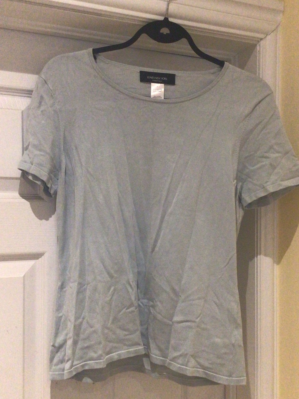 Jones New York Pale Blue Acqua Silk Short Sleeve Scoop Tee
